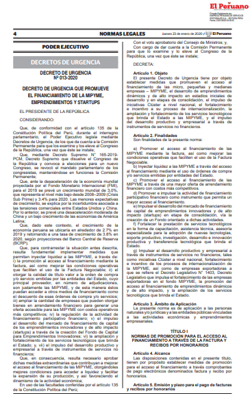 Factoring tomará mayor impulso con la publicación del reglamento del DU Nº 013-2020